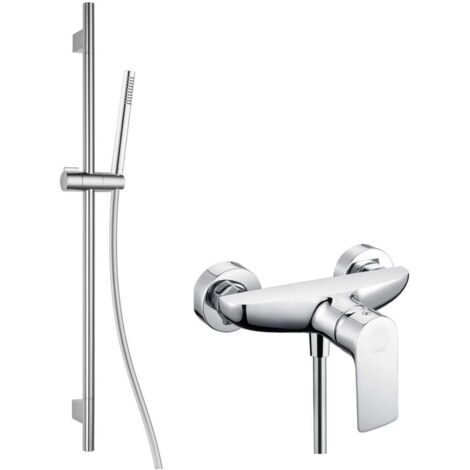 kielle Vega - Set doccia con miscelatore, asta, flessibile e doccetta EcoSpare, cromo 20618SN30