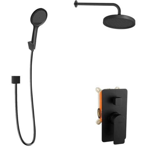 kielle Vega - Set doccia con miscelatore da incasso, per 2 utenze, con accessori e corpo EcoSpare, nero opaco 20618SP114