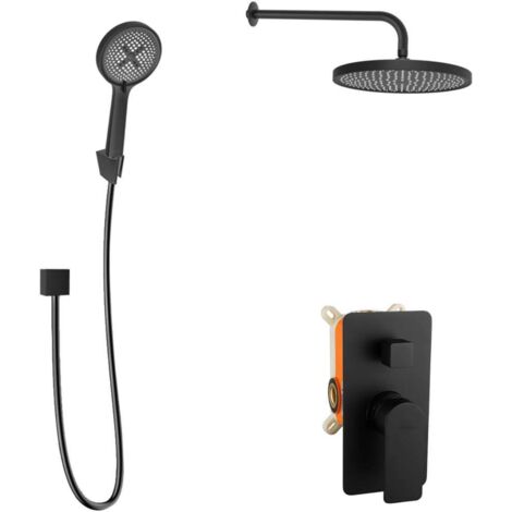 kielle Vega - Set doccia con miscelatore da incasso, per 2 utenze, con accessori e corpo EcoSpare, nero opaco 20618SP94