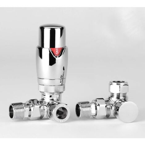 Kiev Corner Designer Thermostatic Radiator Valve TRV with Sofia Lockshield