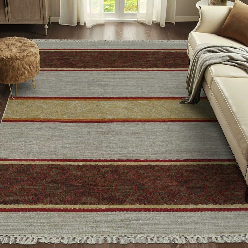 

Kilim alfombra 110x170 cm rectangular SARIKM Salon Rouge tejida a mano - Gris