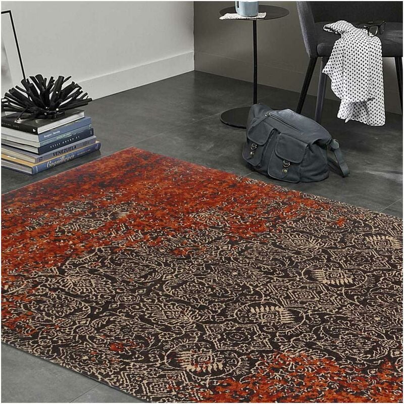 

Kilim alfombra 140x200 cm rectangular AURATA salón Orange tejida a mano adecuado para calefacción por suelo radiante - Orange