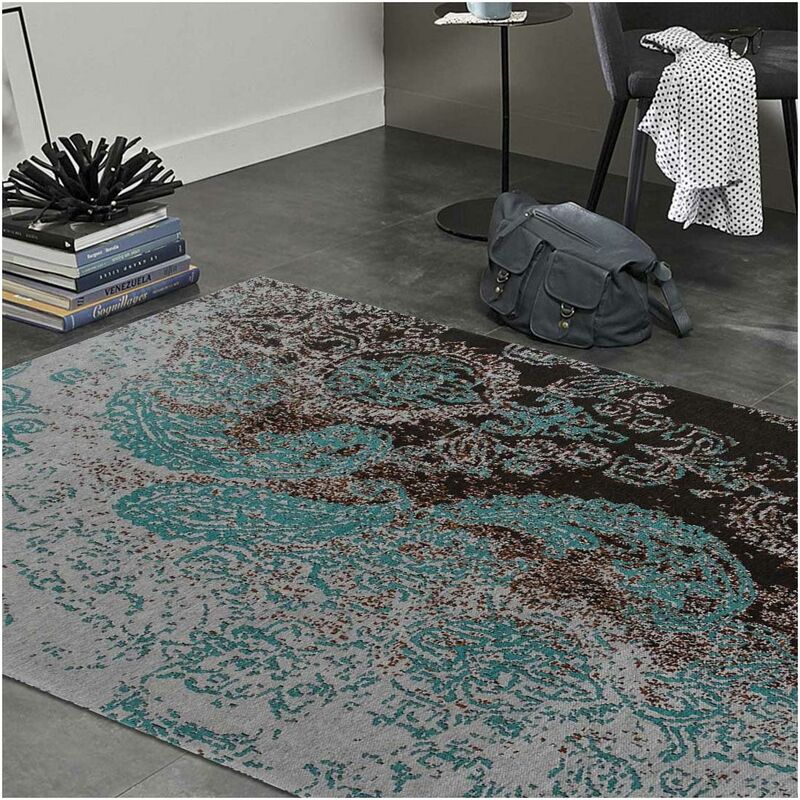

Kilim alfombra 140x200 cm rectangular Motoa Brown Salon tejida a mano adecuado para calefacción por suelo radiante - Argent