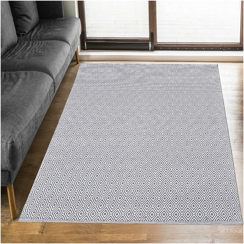 

Kilim alfombra 50x80 cm Rectangular Beige ESCANDINAVIA Introduzca el algodón tejida a mano - Gris