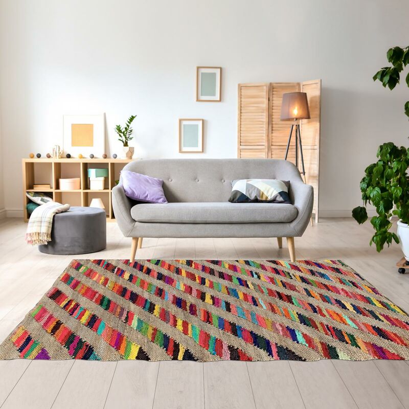 

Jute de kilim arco iris y alambre reciclaje en yute multicolor - Multicolore