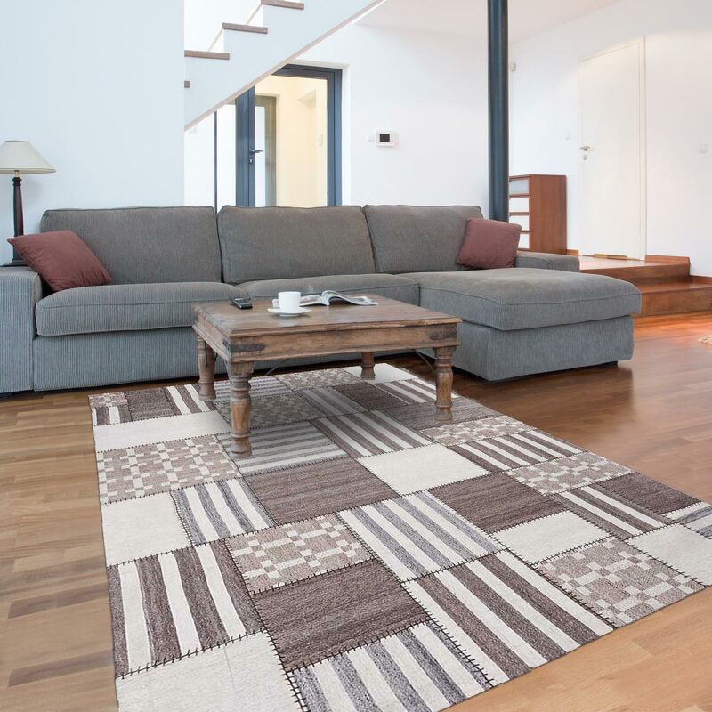 

Kilim alfombra 60x110 cm rectangular PATCHWINDIA gris tejida a mano de entrada - Gris