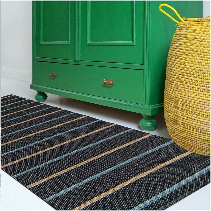 

Kilim alfombra 70x200 cm rectangular Negro JOKK terraza, jardín adecuado para calefacción por suelo radiante - Noir