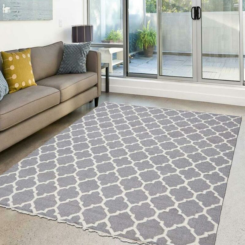 

Alfombra kilim afrira hecha de lana gris - Gris