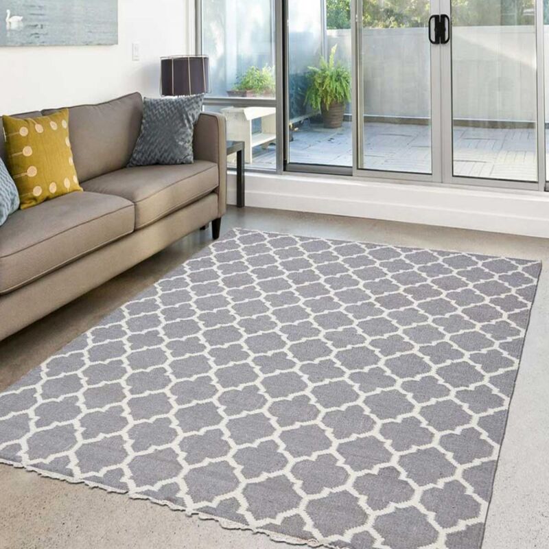 

Alfombra kilim afrira hecha de lana gris - Gris
