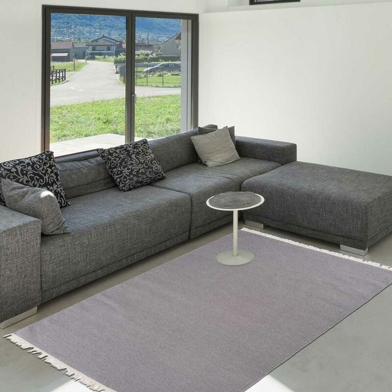 

Dezenco - Alfombra de arco iris kilim en lana verde - Gris