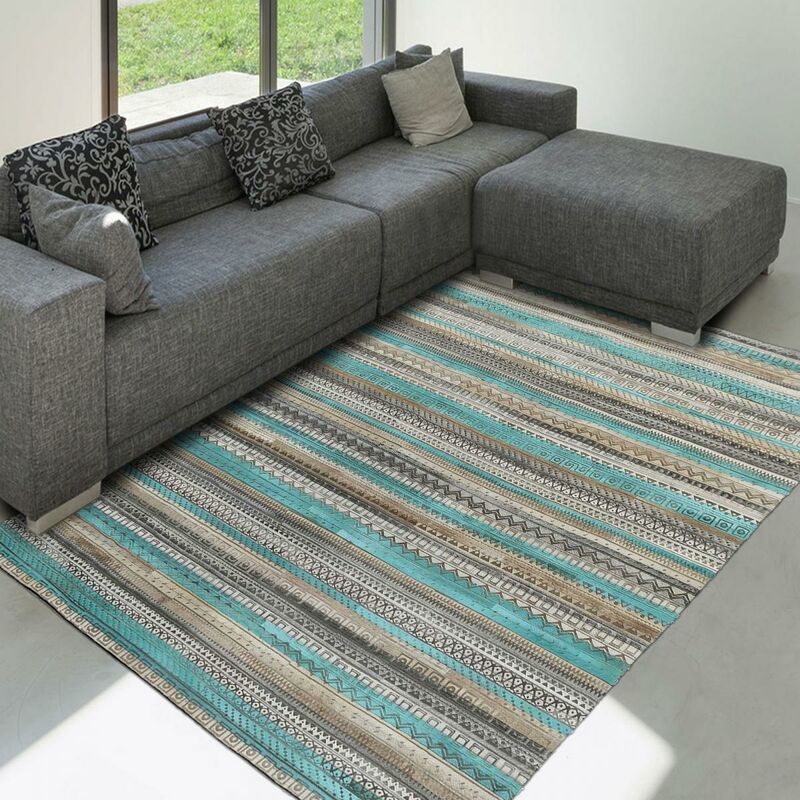 

Kilim alfombra 80x150 cm Rectangular Beige ZAIRA Salón de Sesiones cosido a mano - Bleu