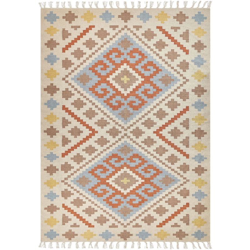 Beliani - Kilim Area Rug Cotton Geometric Pattern Low Pile With Tassels 200 X 300 Cm Multicolour Atan