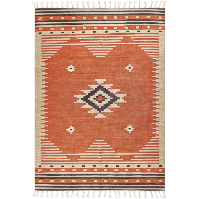 Beliani Rug Gavar Orange 200 X 300 Cm Cotton Kilim