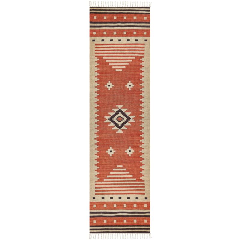Beliani Rug Gavar Orange 80 X 300 Cm Cotton Kilim