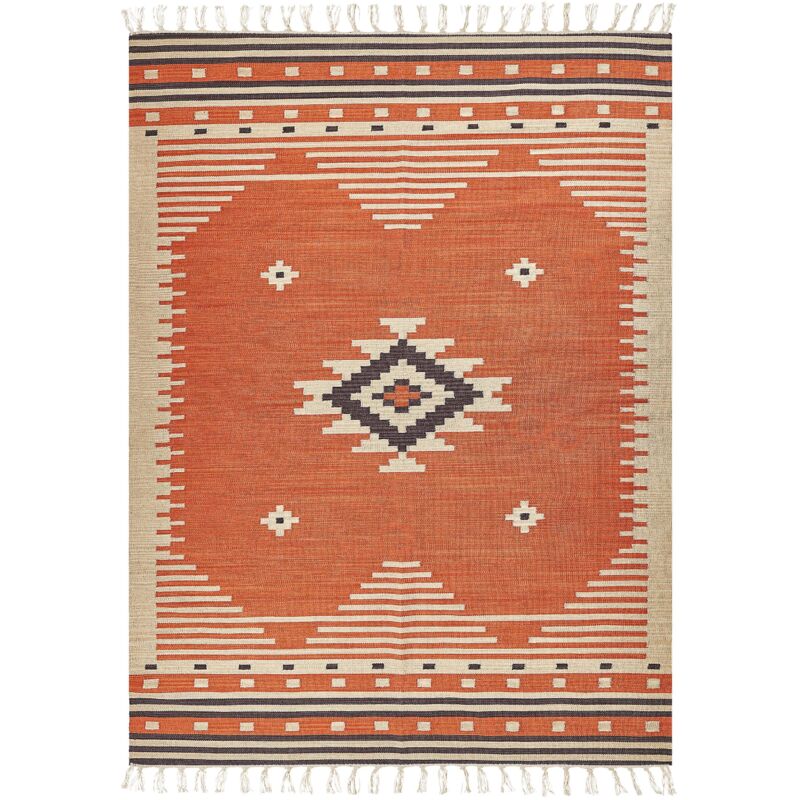 Beliani Rug Gavar Orange 140 X 200 Cm Cotton Kilim