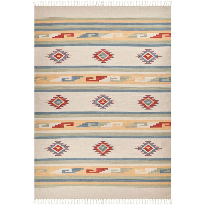 Beliani - Kilim Handwoevn Area Rug Cotton Geometric Symbols Reversible Pattern With Tassels 200 X 300 Cm Multicolour Aparan