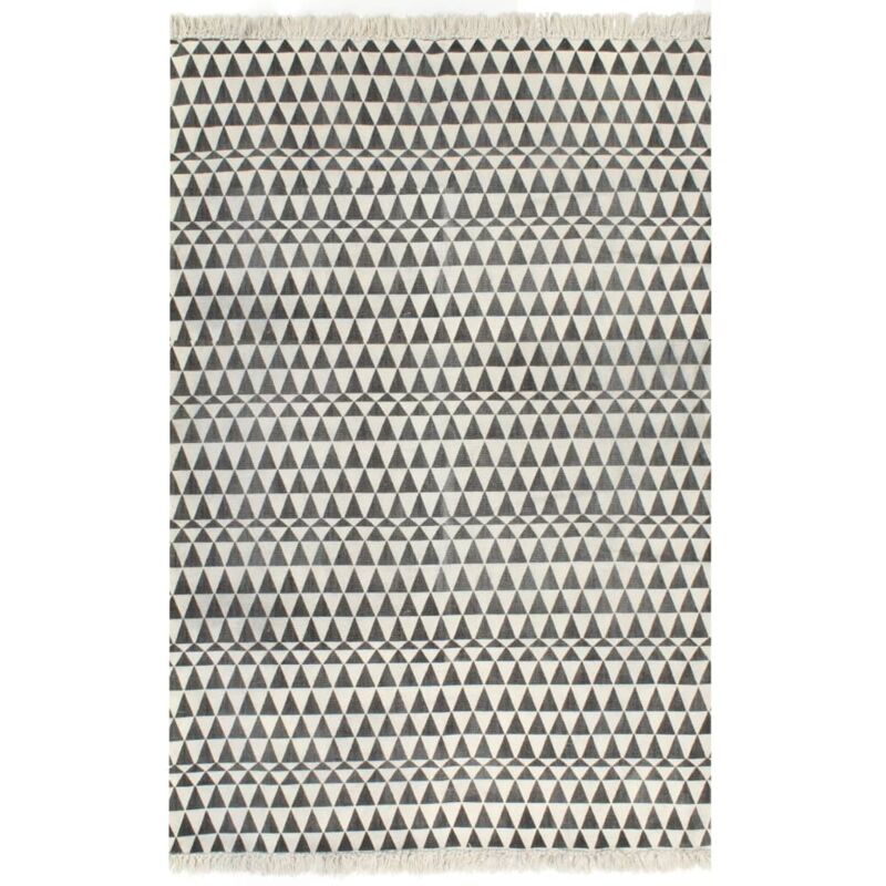 Kilim Rug Cotton 120x180 cm with Pattern Black/White - Black - Vidaxl