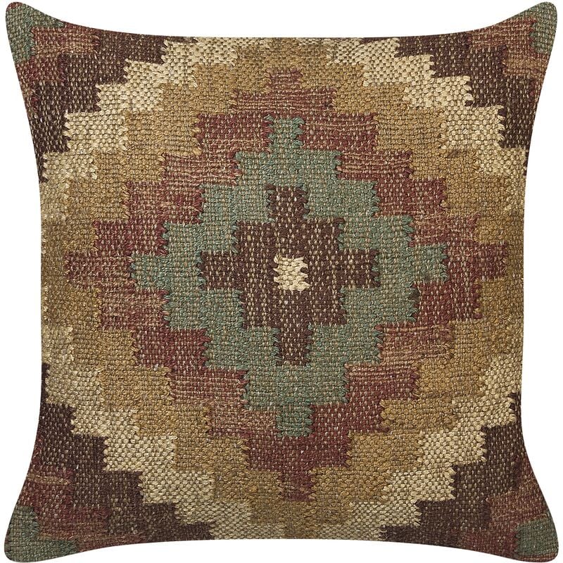 Kilim Style Cushion Oriental Ethnic Pattern Jute Wool Cover Multicolour Maguri