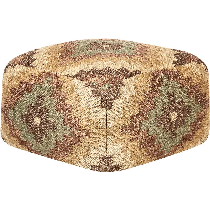 Kilim Style Pouffe Oriental Ethnic Pattern Jute Wool Cover Multicolour Maguri