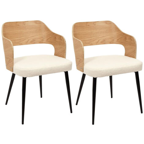 KILPA - Lot de 2 Fauteuils Bois et Métal Assise en Tissu Bouclettes