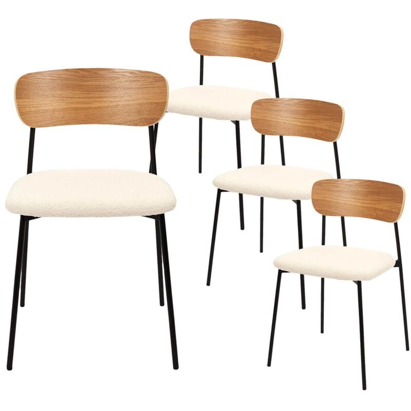 Altobuy - kilpa - Lot de 4 chaises bois et métal assise en tissu bouclettes