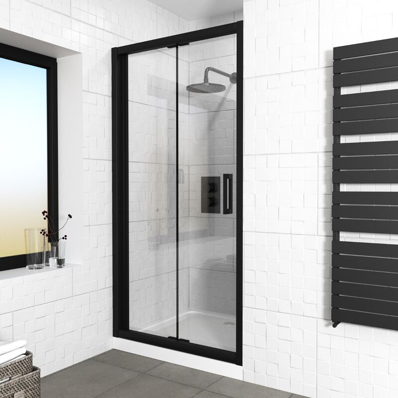 Kim 760 Matte Black Walk In Bi Folding Shower Tempered Glass Door Screen Panel