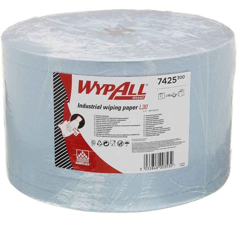 Wypall 7425 Maxi Rotolo di Panno in Carta per la Pulizia Industriale L30, 3 Veli, 1 Rotolo x 750 Fogli, Azzuro