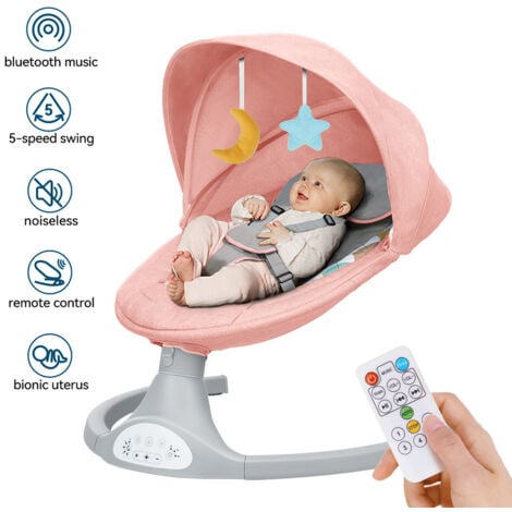 INSMA Kimbosmart Automatische Babywippe mit Moskitonetz Musik Fernbedienung Schaukelstuhl 65 x 65 x 71,5 cm Babymöbel Rosa