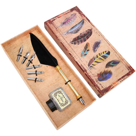 KIMISS Ensemble de Stylos à Plumes en Alliage Vintage, Coffret avec Poignée en or Simple, Stylo à Plume Rouge, Noir et Blanc (BLACK)