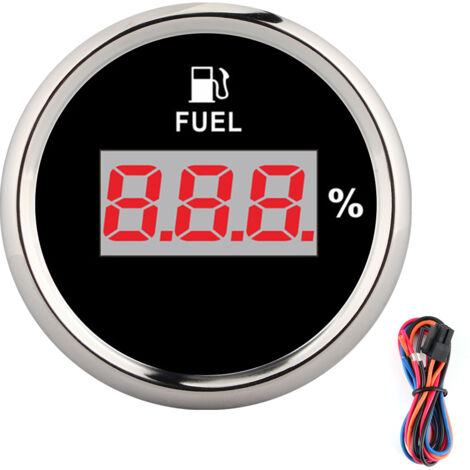 KIMISS Kraftstoffstandanzeige 2 Zoll 190 Ohm Wasserdichter digitaler Kraftstoffstandanzeiger Ölstandanzeige in Prozent für 12V/24V Yacht Boot Katamaran Motorrad (Schwarz).