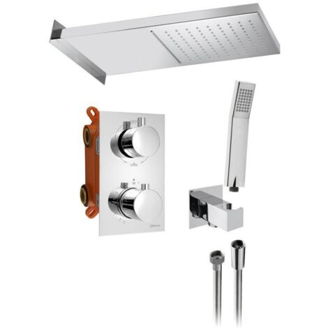 KIMURA Set de douche en béton avec robinet de mélangeur thermostatique, boîte, 3 sorties, Chrome