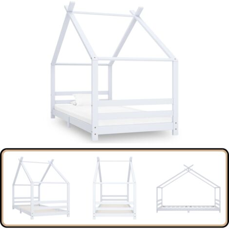 Kinder-Bettgestell Weiß Massivholz Kiefer 90x200 cm - Holzbett - Kinderbett - Jugendbett - Baumhausbett - Betten Für Kinder