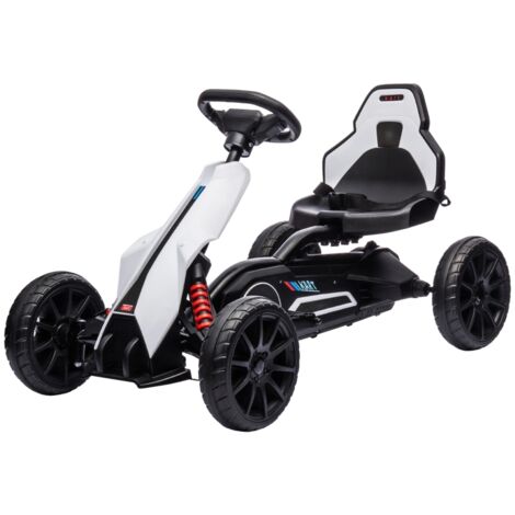 Kinder Elektro-Gokart 12V 3-5km/h Drift-Kart avec mode réglable 2 vitesses, ceinture de sécurité, volant, voiturette enfant pour 3-8 ans, Blanc