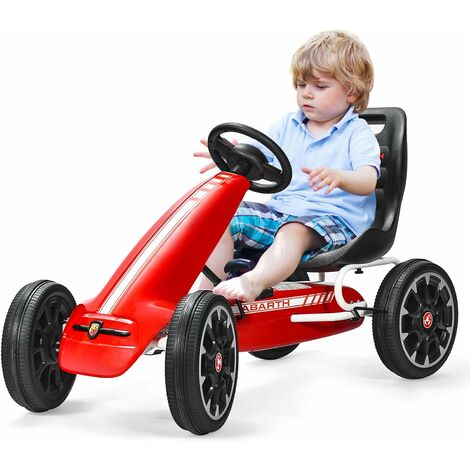 Kinder Gokart mit verstellbarem Sitz & Bremse, Pedalbetriebenes Tretauto, Kinderfahrzeug, Tretfahrzeug, Kinderkart bis 25kg belastbar, für Kinder im Alter von 3 -8 Jahren (Rot)