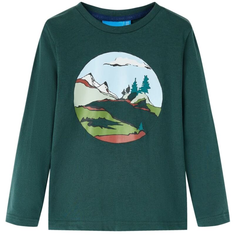 Vidaxl - Kinder-langarmshirt Mit Berg- Und Baum-aufdruck Dunkelgrün 104 78457