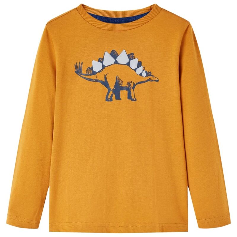 Kinder-langarmshirt Mit Dinosaurier-aufdruck Dunkles Ocker 92 Vidaxl59786
