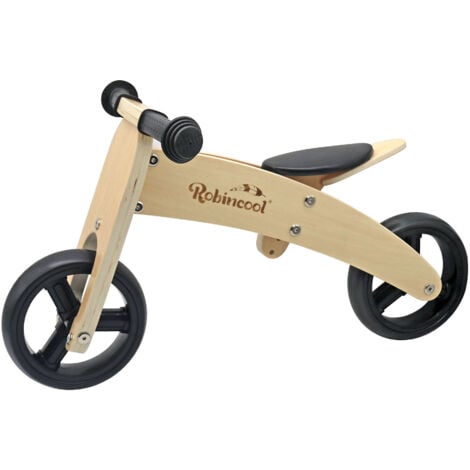 Kinder Laufrad Montessori Robincool Fast Wheels 63x32x36 cm Verwandelbar in Dreirad aus Öko-Holz Farbe Natural und Schwarz