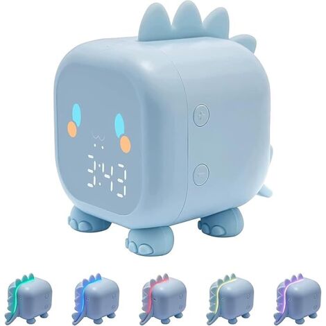 Kinder Lichtwecker, Dinosaurier Wecker Kinder, Wecker Digitaluhr mit Nachtlicht Timer Snooze Funktion, wiederaufladbare Schreibtischuhr für Mädchen Jungen Kinder,Geburtstagsgeschenk (Blau)