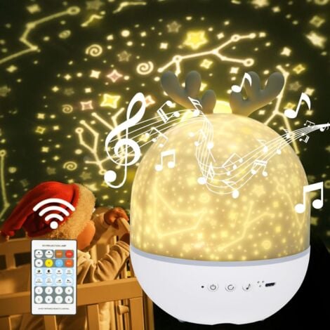 MEMKEY Kinder Nachtlicht Stern Projektor Lampe, 360° Drehung Musikalisches Nachtlicht + Timer + Fernbedienung + 6 Farben, LED Baby Sternenhimmel Nachtlicht für Geburtstag, Rehkitz