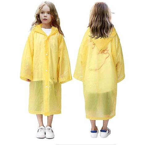 Kinder Regenmantel, Farbiger Regenponcho Faltenfreie Kapuze Regenbekleidung Für Jungen Mädchen Von 6-12 Jahren（gelb）