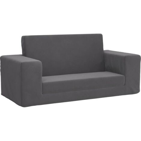 Kinder-Schlafsofa 2-Sitzer Anthrazit Weicher Plüsch vidaXL