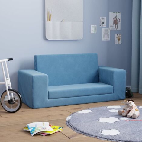 Kinder-Schlafsofa 2-Sitzer Blau Weicher Plüsch vidaXL