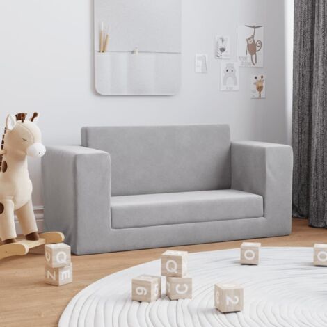 Kinder-Schlafsofa 2-Sitzer Hellgrau Weicher Plüsch vidaXL