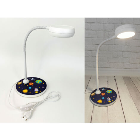 Kinder Schreibtischleuchte Weiß WELTALL Motive, Flexarm & LED-Leuchtmittel, 43cm