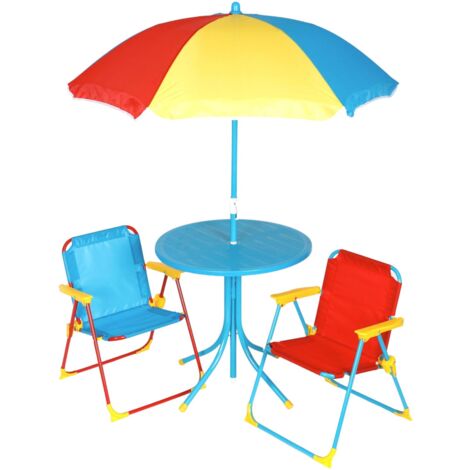 Kinder Sitzgruppe Kindertisch Klappstühle Sonnenschirm Sitzgarnitur Kindermöbel