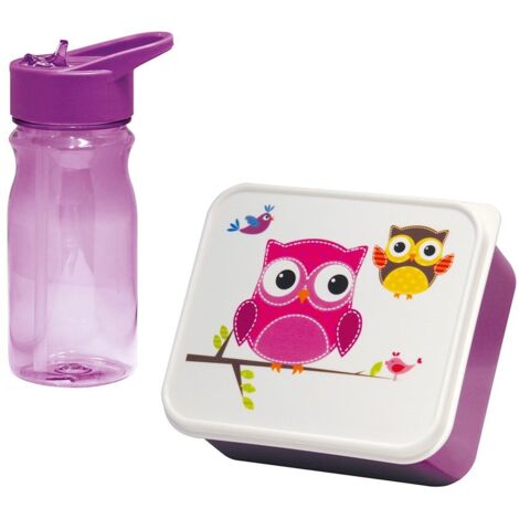 Kinder-Snackbox mit Eulen-Feldflasche 0,85 l/0,5 l Mondex
