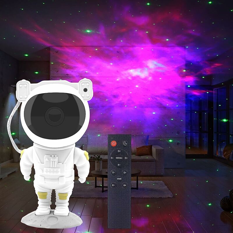 Kinder Sternenprojektor Nachtlicht, Astronaut Nachtlicht Projektor mit LED Nebel Galaxie & Fernbedienung Timer, 8 Lichtmodi, 360° drehbares