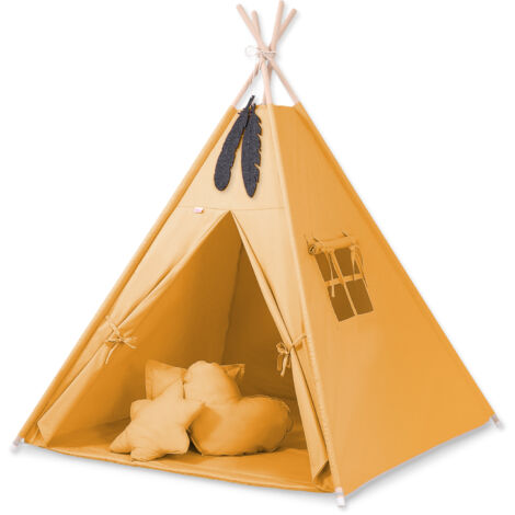 Kinder-TIPI-Zelt + Matte + Kissen + Federanhänger - Senf