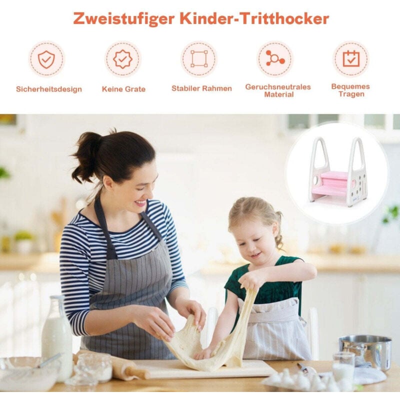 Image of Kinder tritthocker 2 stufiger trittschemel kinderschemel aus kunststoff 44 x 395 x 61 cm rosa