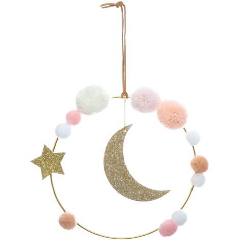 Kinder-Wanddekoration Luna - Pompons und Eisen - 14 -5x21 -5 cm